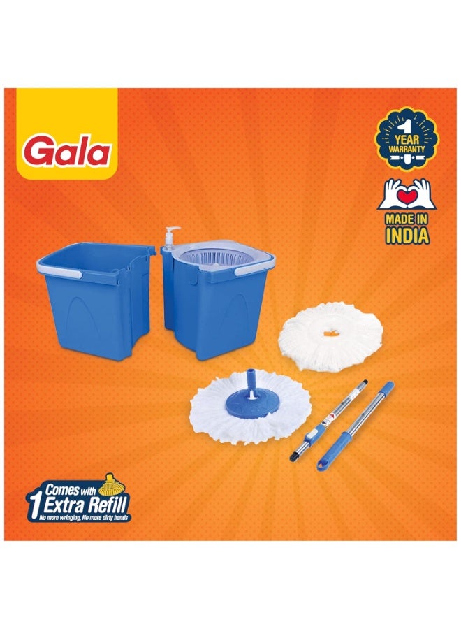 Gala Twin Bucket Spin Mop, 2 Microfiber Refills, Floor Cleaning Mop stick with Bucket, pocha for floor cleaning, Mopping Set with two buckets (white and blue) - Image 5